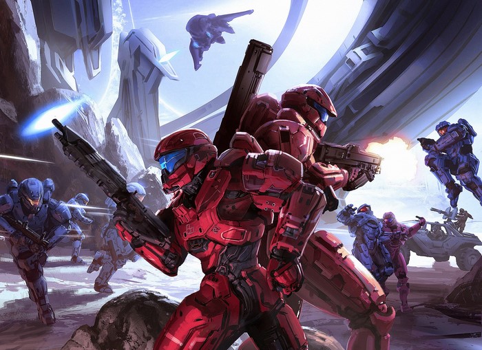 Halo soldiers in a battle scene