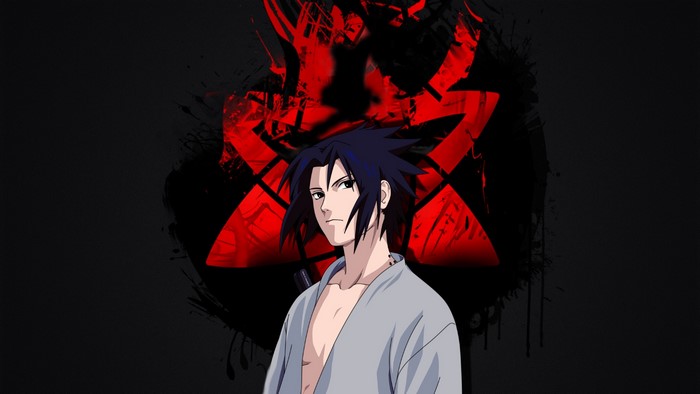 Sasuke Uchiha from Naruto with a red symbol