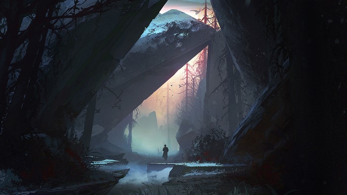 Digital artwork of a person in a forest