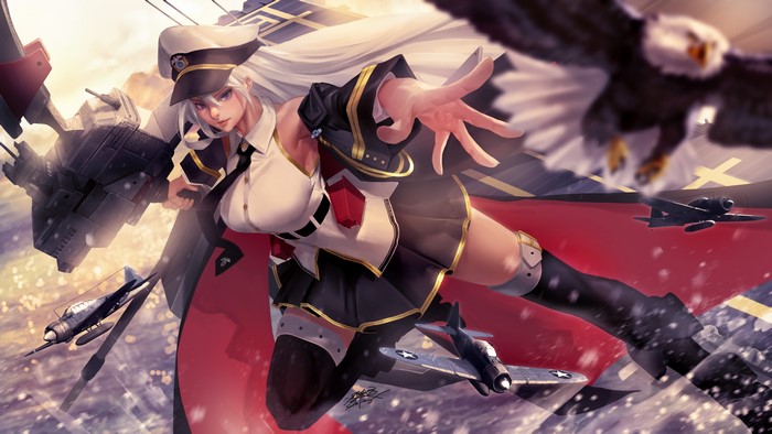 Enterprise from Azure Lane with Eagle and Aircraft