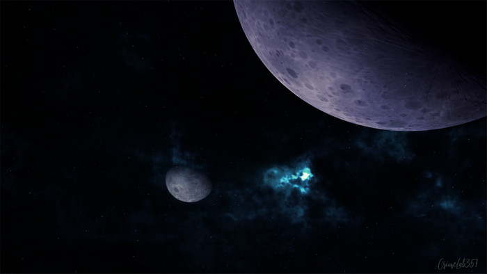 Digital art of planets and nebulae in space