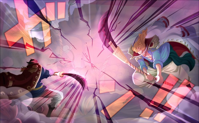 Whitebeard and Roger from One Piece clashing