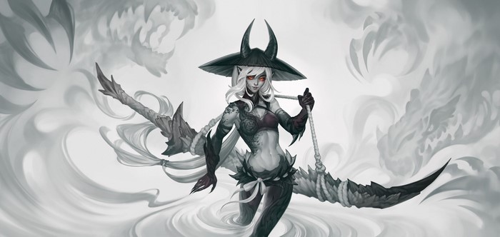 Fantasy girl with horns and scythe