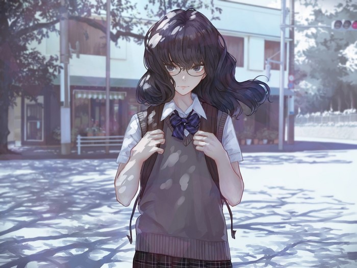 Anime girl with glasses and backpack