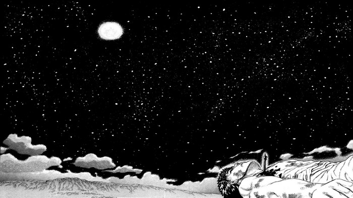 Guts from Berserk lying under the stars
