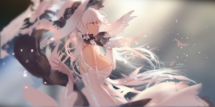 Illustrious from Azur Lane with white hair and a hat