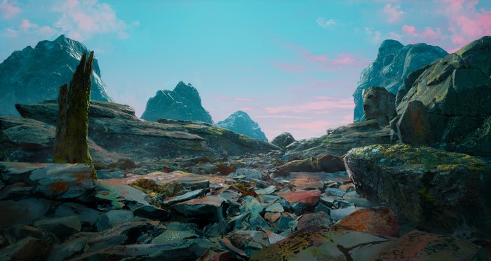 Digital art landscape of rocky mountains