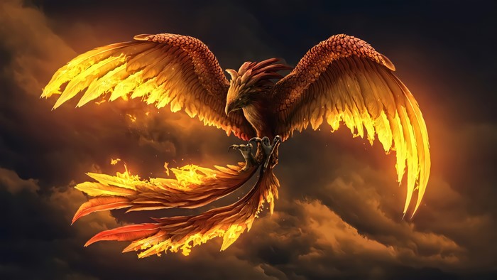 Phoenix bird of prey with fiery wings