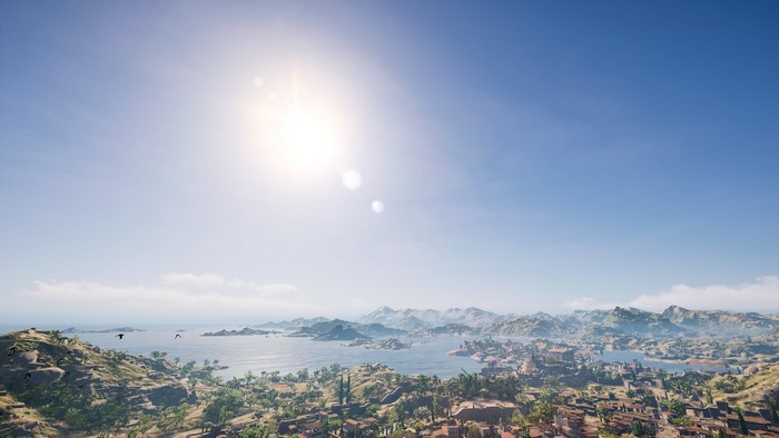 Assassin's Creed Odyssey: Coastal Cityscape with Mountains