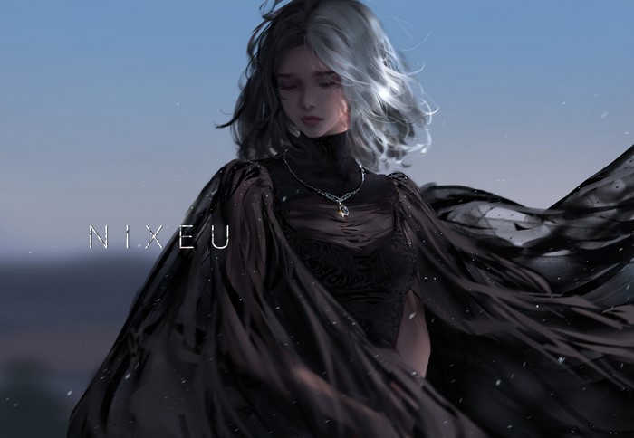 Nixeu Woman in Black Flowing Dress