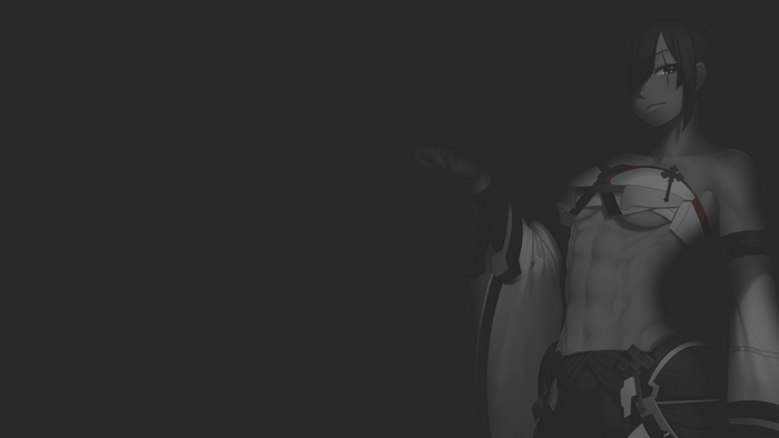 Anime character with muscular abs and red accents