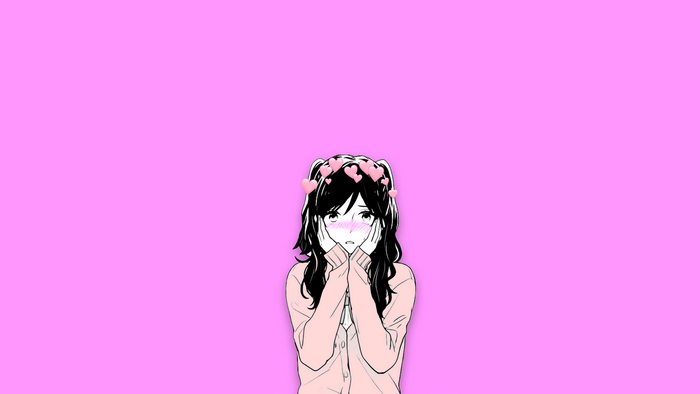 Anime girl with hearts on pink background