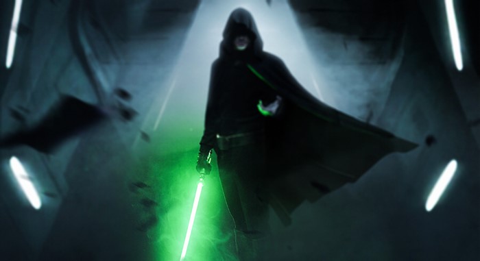 Luke Skywalker from Star Wars with green lightsaber