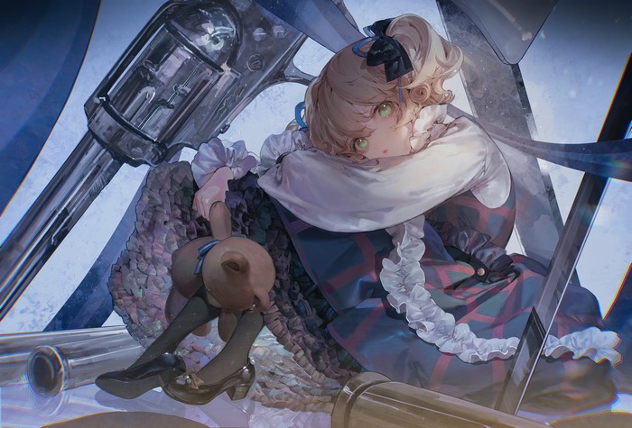 Anime girl with gun and teddy bear