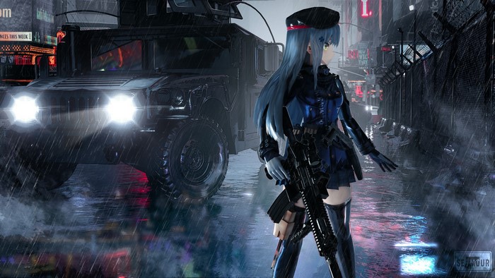 4K HK416 from Girls Frontline in the rain