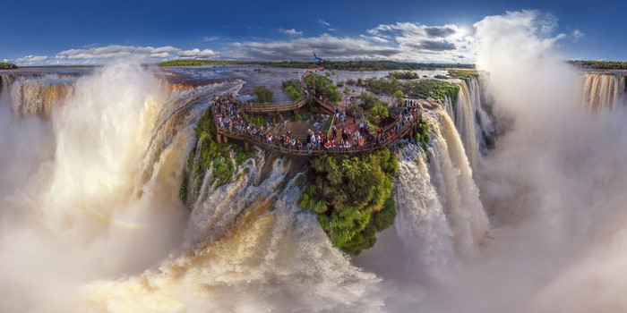 Iguazu Falls National Park with a wooden walkway and tourists