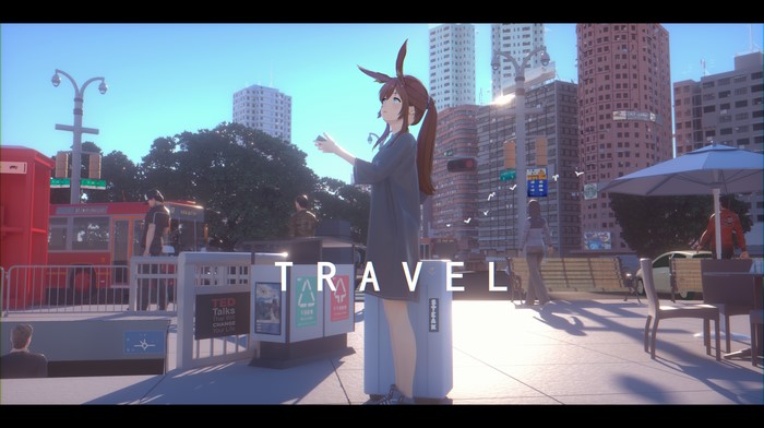4K Anime Girl with Suitcase in City