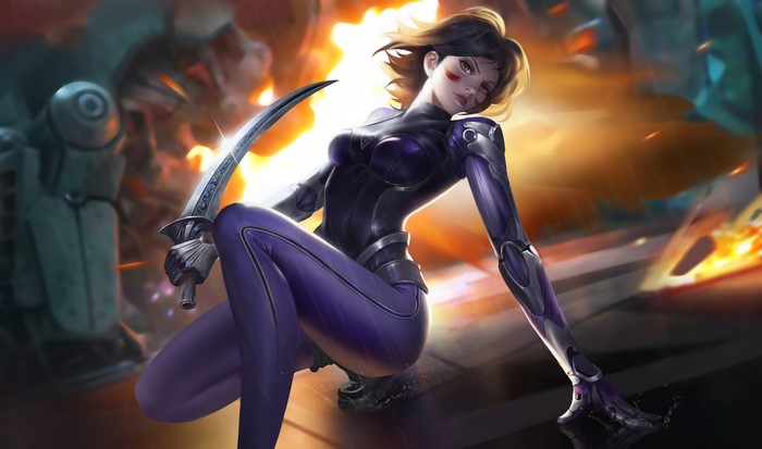 Alita Battle Angel with Sword in Rain