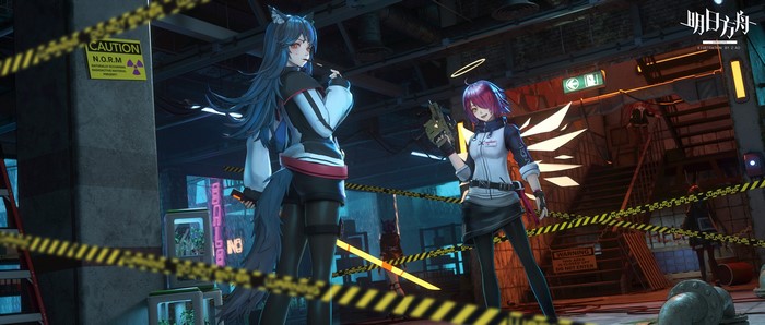 Anime girls from Arknights in a hazardous environment