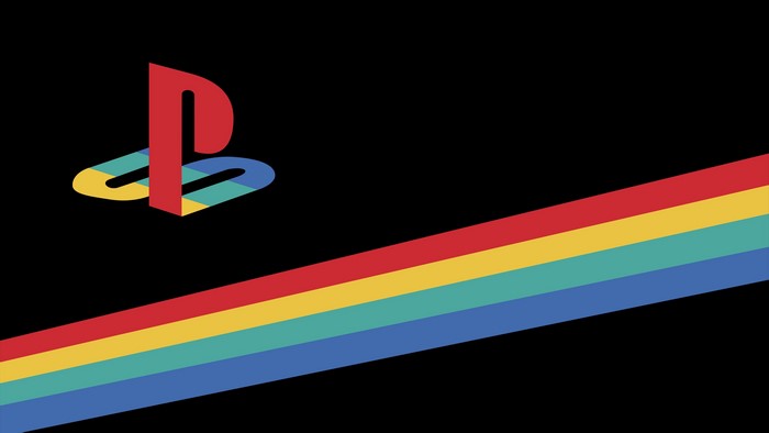PlayStation logo with colorful stripes on black background