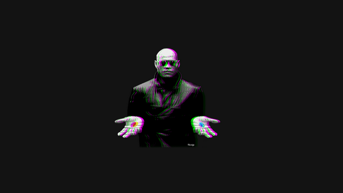 Morpheus from The Matrix offering pills