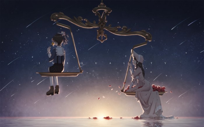 Anime girls on a scale with the word INEQUALITY