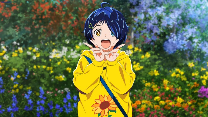 Ai Ooto from Wonder Egg Priority in a flower garden