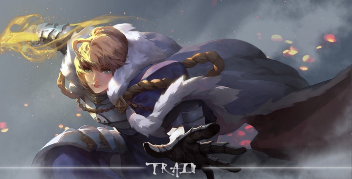 Saber from Fate Series with golden weapon