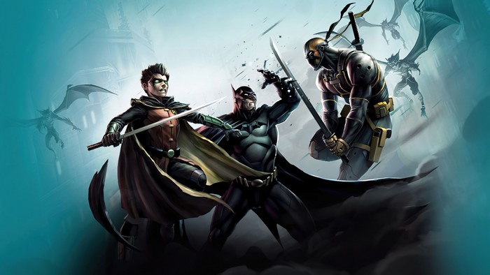 4K Batman, Robin, and Deathstroke fighting