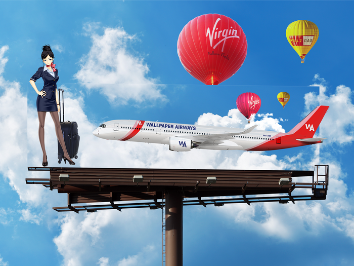 Airplane and Hot Air Balloons with Stewardess