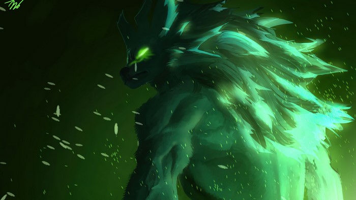 Green Glowing Werewolf Anthro Art