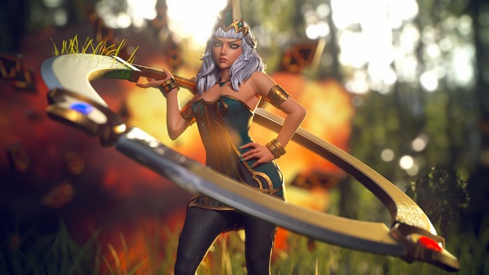 Qiyana from League of Legends with a Scythe