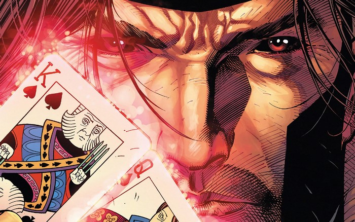 Gambit from X-Men holding playing cards