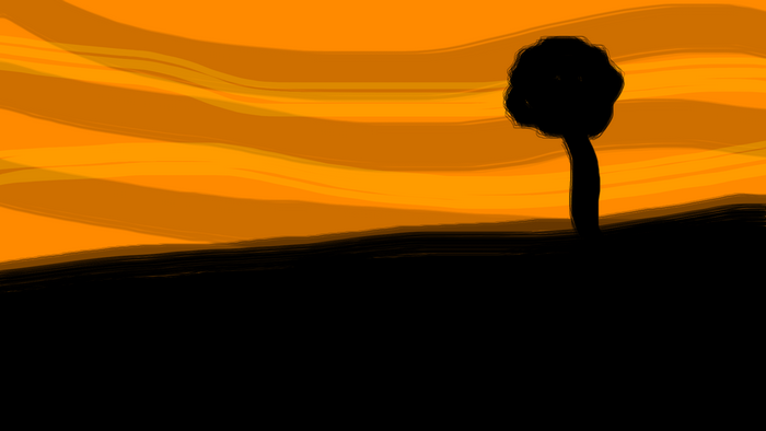 Abstract sunset landscape with a silhouetted tree