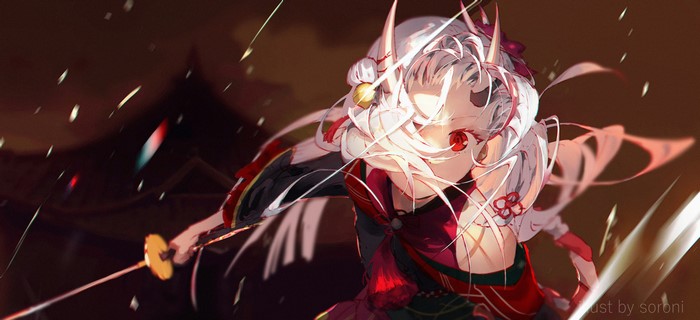 Nakiri Ayame from Hololive with Katana