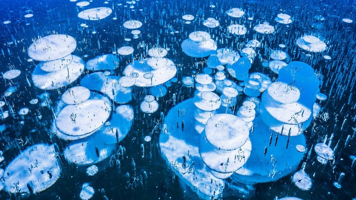 Frozen bubbles trapped in ice