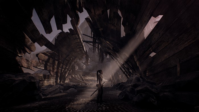 Senua from Hellblade: Senuas Sacrifice in a shipwreck
