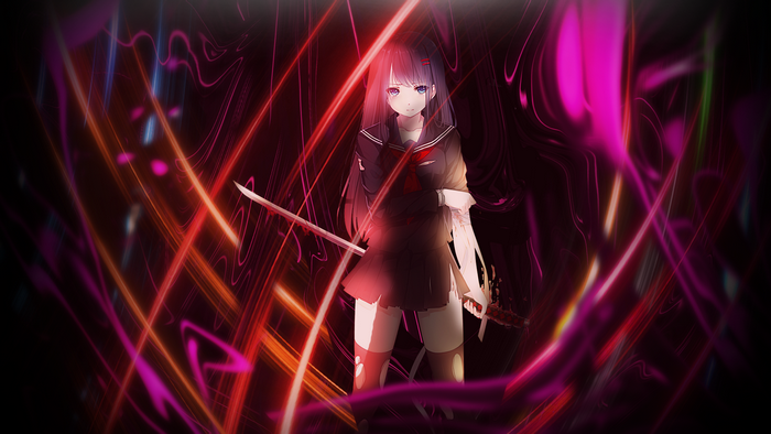 Anime girl in school uniform with sword