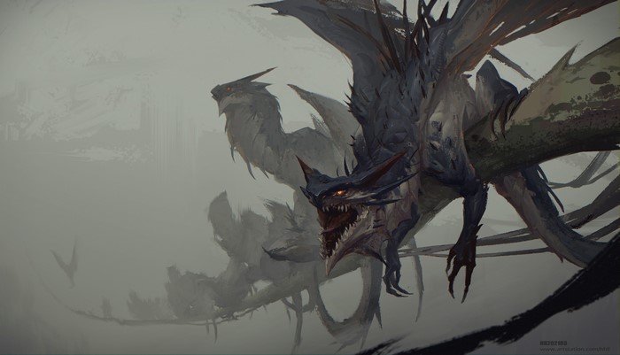 4K artwork of dragons in mist by LI HH
