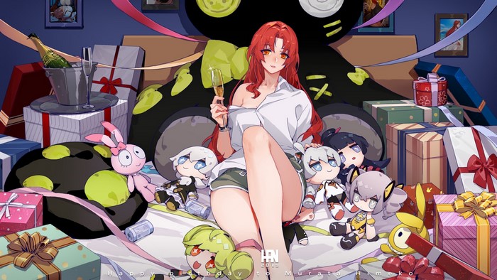 Murata Himeko from Honkai Impact 3rd with plush toys