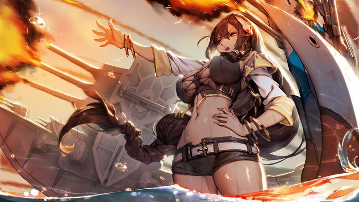 South Dakota from Azur Lane firing cannons