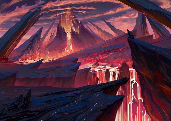 Artwork of Asur Misoa volcano landscape