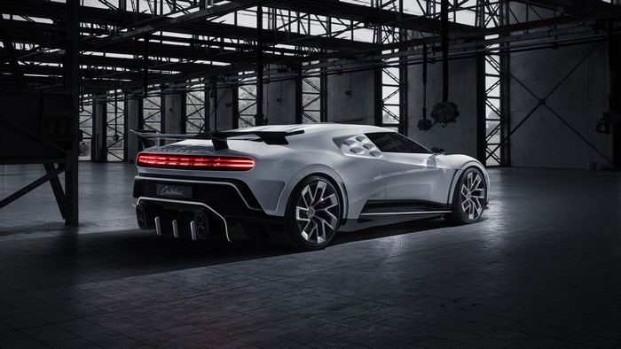 Bugatti Centodieci sports car in a warehouse