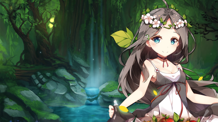 Anime girl with flower crown in forest