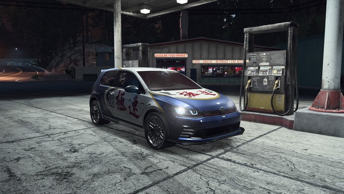 Volkswagen Golf GTI at a gas station at night