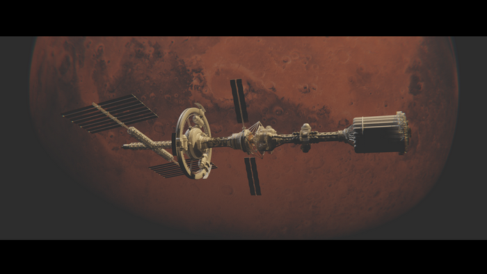 Spaceship orbiting Mars