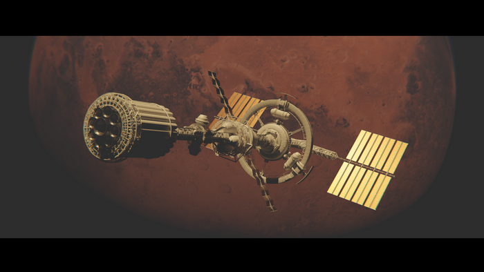 Spaceship orbiting Mars