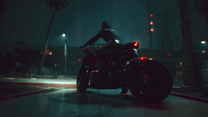 Cyberpunk 2077 motorcycle rider at night