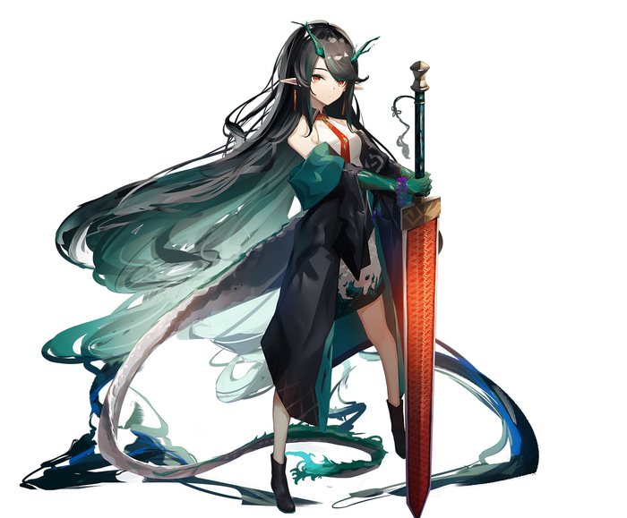 Dusk from Arknights holding a sword