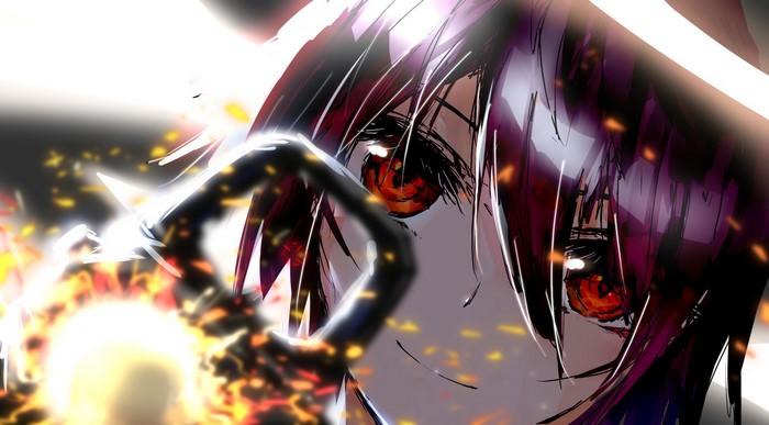 Exusiai from Arknights with fiery effects